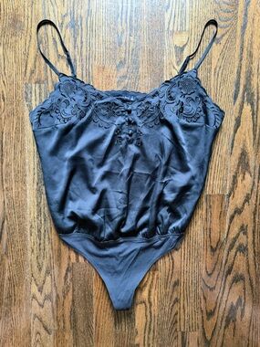 Abercrombie & Fitch Black Embroidered Satin Bodysuit